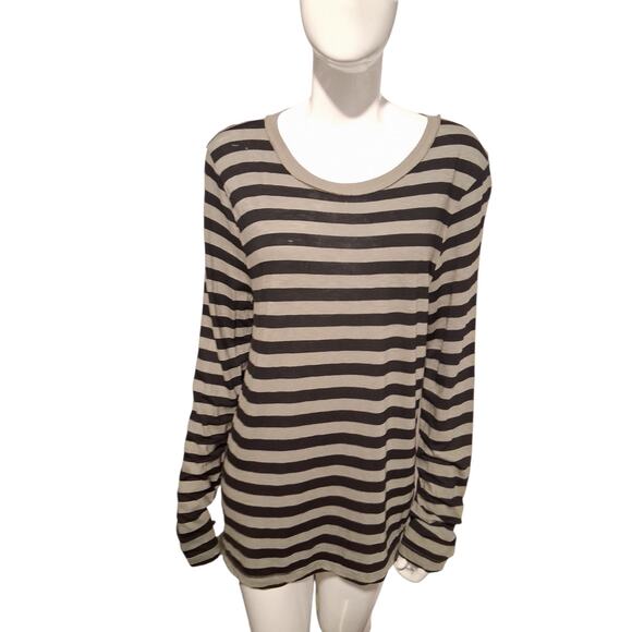 Michael Stars Quiet Luxury Women's size Large Grungecore Dani Stripped Comfy Tee - Picture 1 of 12